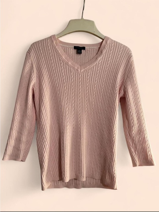 Tommy Hilfiger Sweaters - Tommy Hilfiger Light Pink Cable-Knit V-Neck Sweater